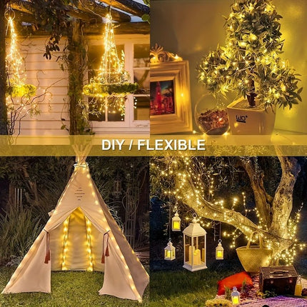 solar outdoor string lights, 300LED solar lights, copper wire fairy lights, 8-pattern solar lights, garden lights Australia, courtyard lights, Christmas lights, party lights, wedding lights, warm white, cool white, multi-color solar lights - Multi - Size