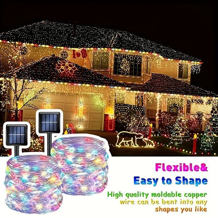 solar outdoor string lights, 300LED solar lights, copper wire fairy lights, 8-pattern solar lights, garden lights Australia, courtyard lights, Christmas lights, party lights, wedding lights, warm white, cool white, multi-color solar lights - Multi - Size
