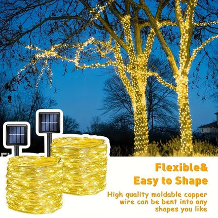 solar outdoor string lights, 300LED solar lights, copper wire fairy lights, 8-pattern solar lights, garden lights Australia, courtyard lights, Christmas lights, party lights, wedding lights, warm white, cool white, multi-color solar lights - Multi - Size