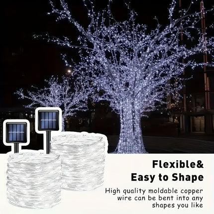 solar outdoor string lights, 300LED solar lights, copper wire fairy lights, 8-pattern solar lights, garden lights Australia, courtyard lights, Christmas lights, party lights, wedding lights, warm white, cool white, multi-color solar lights - White light -