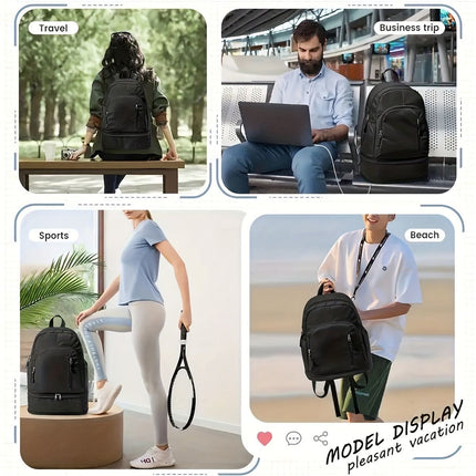 Travel Backpack Shoe Compartment Durable Backpack Travel Accessories Carry-On - Black - Size Regular