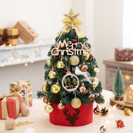 Mini Desktop Christmas Tree Flocked Pink Christmas Tree Christmas Tree Set - Golden Coffee - Size 45cm