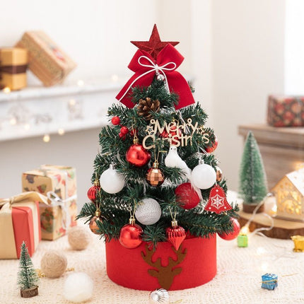 Mini Desktop Christmas Tree Flocked Pink Christmas Tree Christmas Tree Set - red and white - Size 60cm