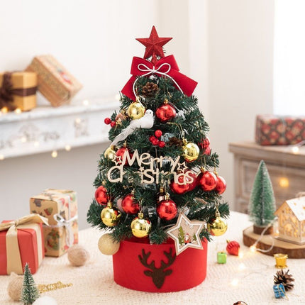 Mini Desktop Christmas Tree Flocked Pink Christmas Tree Christmas Tree Set - Red and gold - Size 45cm