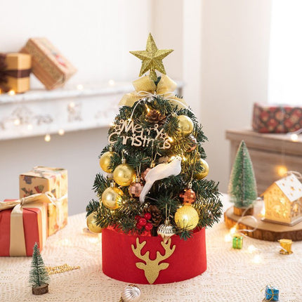 Mini Desktop Christmas Tree Flocked Pink Christmas Tree Christmas Tree Set - Red and gold - Size 60cm