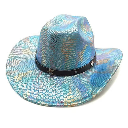 iridescent cowboy hat, party hat, autumn winter hat, unisex wide brim hat, Halloween costume hat, western themed hat, iridescent accessories, mens womens costume hat - 1 - Size M