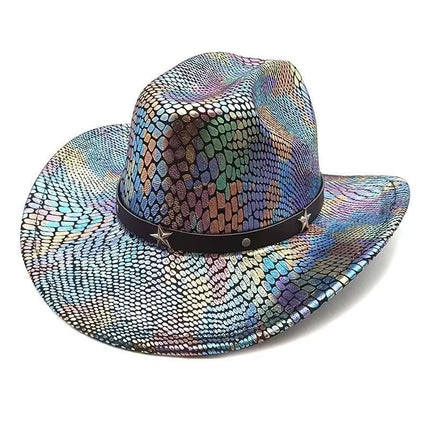 iridescent cowboy hat, party hat, autumn winter hat, unisex wide brim hat, Halloween costume hat, western themed hat, iridescent accessories, mens womens costume hat - 1 - Size M