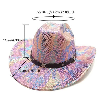 iridescent cowboy hat, party hat, autumn winter hat, unisex wide brim hat, Halloween costume hat, western themed hat, iridescent accessories, mens womens costume hat - 10 - Size M