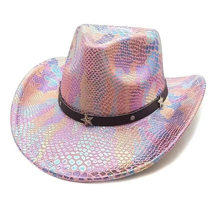 iridescent cowboy hat, party hat, autumn winter hat, unisex wide brim hat, Halloween costume hat, western themed hat, iridescent accessories, mens womens costume hat - 10 - Size M