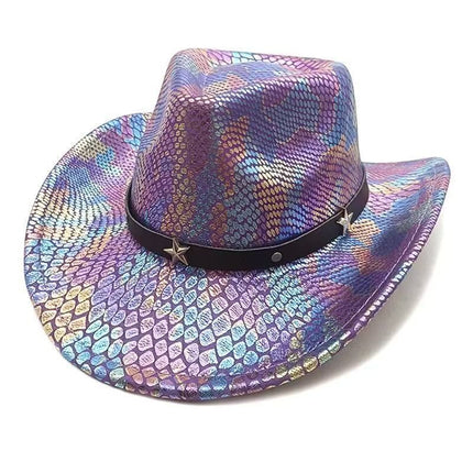 iridescent cowboy hat, party hat, autumn winter hat, unisex wide brim hat, Halloween costume hat, western themed hat, iridescent accessories, mens womens costume hat - 4 - Size M