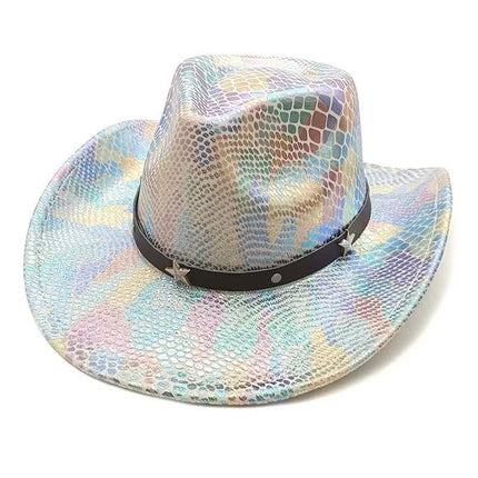 iridescent cowboy hat, party hat, autumn winter hat, unisex wide brim hat, Halloween costume hat, western themed hat, iridescent accessories, mens womens costume hat - 6 - Size M