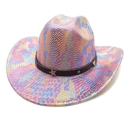 iridescent cowboy hat, party hat, autumn winter hat, unisex wide brim hat, Halloween costume hat, western themed hat, iridescent accessories, mens womens costume hat - 6 - Size M