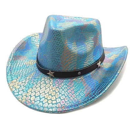 iridescent cowboy hat, party hat, autumn winter hat, unisex wide brim hat, Halloween costume hat, western themed hat, iridescent accessories, mens womens costume hat - 6 - Size M