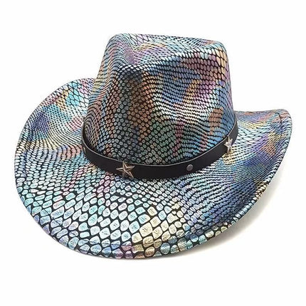 iridescent cowboy hat, party hat, autumn winter hat, unisex wide brim hat, Halloween costume hat, western themed hat, iridescent accessories, mens womens costume hat - 6 - Size M