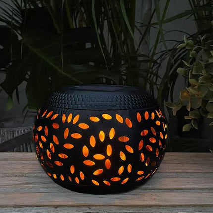 solar lamp, outdoor solar light, iron hollow out lamp, courtyard decor, garden lighting, camping light, landscape lamp, Christmas decoration, eco-friendly light - Black - Size L