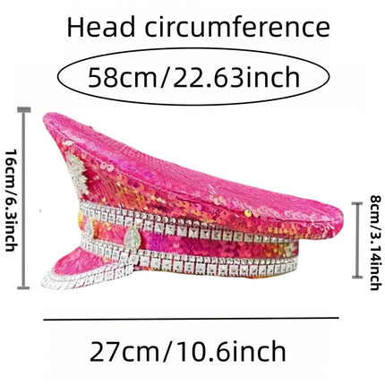 Shiny Rhinestone Captain Hat, Unisex Party Hat