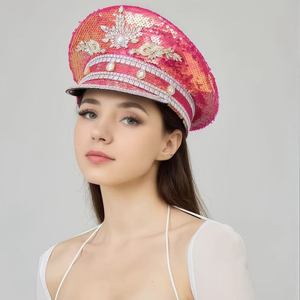 Shiny Rhinestone Captain Hat, Unisex Party Hat