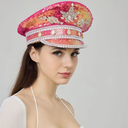 Shiny Rhinestone Captain Hat, Unisex Party Hat