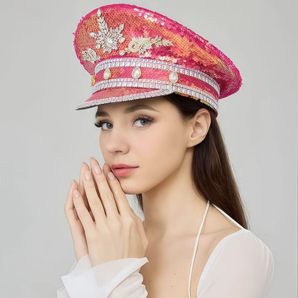 Shiny Rhinestone Captain Hat, Unisex Party Hat