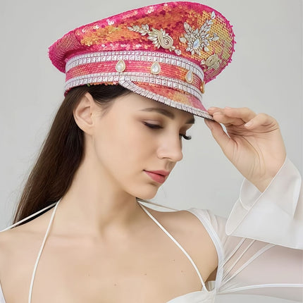 Shiny Rhinestone Captain Hat, Unisex Party Hat