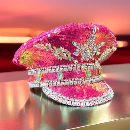 Shiny Rhinestone Captain Hat, Unisex Party Hat