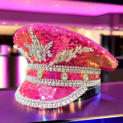 Shiny Rhinestone Captain Hat, Unisex Party Hat