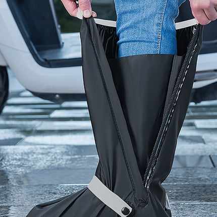 waterproof rain boot covers, non-slip boot covers, thickened boot covers, high-tube rain boot covers, camping rain gear, rainy day footwear, outdoor rain protection - Black - Size L