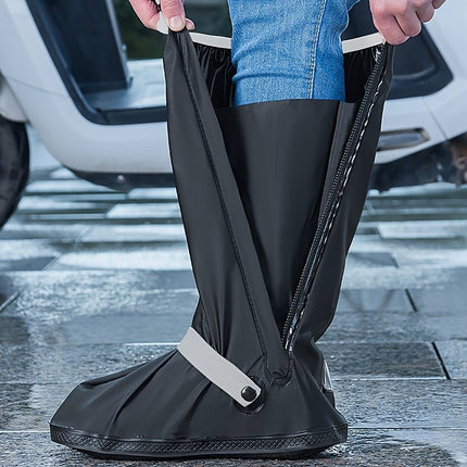 waterproof rain boot covers, non-slip boot covers, thickened boot covers, high-tube rain boot covers, camping rain gear, rainy day footwear, outdoor rain protection - Black - Size M