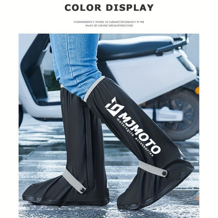 waterproof rain boot covers, non-slip boot covers, thickened boot covers, high-tube rain boot covers, camping rain gear, rainy day footwear, outdoor rain protection - Black - Size S