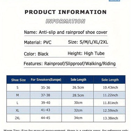waterproof rain boot covers, non-slip boot covers, thickened boot covers, high-tube rain boot covers, camping rain gear, rainy day footwear, outdoor rain protection - Black - Size S