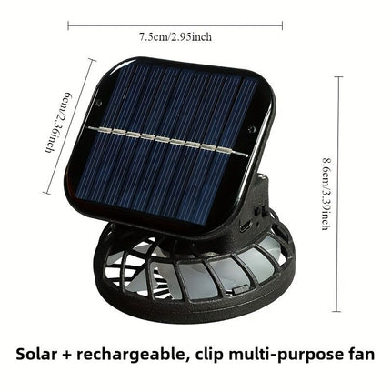 solar charging fan, camping fan, USB charging fan, 3-speed fan, adjustable angle fan, outdoor fan, portable fan, eco-friendly fan, Australian camping gear - Black - Size 2pcs