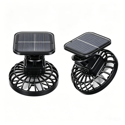 solar charging fan, camping fan, USB charging fan, 3-speed fan, adjustable angle fan, outdoor fan, portable fan, eco-friendly fan, Australian camping gear - Black - Size 2pcs