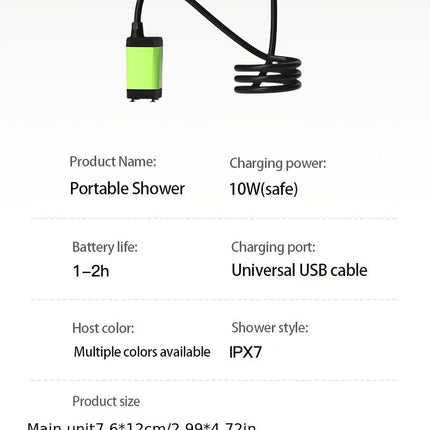 Portable Outdoor Shower Self-Priming Shower Rechargeable Shower Pump Camping - Green - Size 6000amh