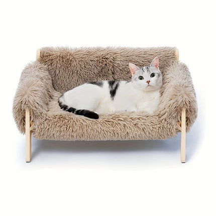 cat sofa bed, faux-fur cat bed, checkered pet bed, warm pet bed, washable pet bed, wooden cat bed, small dog bed, Australian pet bed - black and white squares - Size L