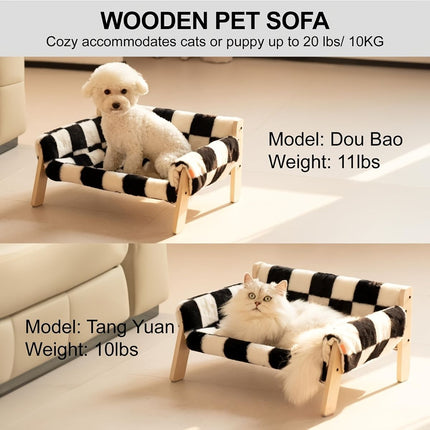 cat sofa bed, faux-fur cat bed, checkered pet bed, warm pet bed, washable pet bed, wooden cat bed, small dog bed, Australian pet bed - black and white squares - Size L