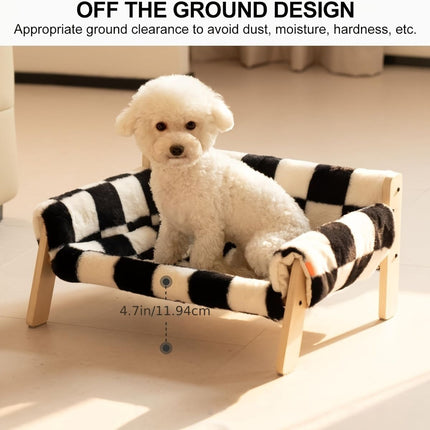 cat sofa bed, faux-fur cat bed, checkered pet bed, warm pet bed, washable pet bed, wooden cat bed, small dog bed, Australian pet bed - black and white squares - Size L