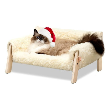 cat sofa bed, faux-fur cat bed, checkered pet bed, warm pet bed, washable pet bed, wooden cat bed, small dog bed, Australian pet bed - Brown - Size L