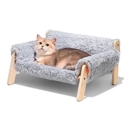 cat sofa bed, faux-fur cat bed, checkered pet bed, warm pet bed, washable pet bed, wooden cat bed, small dog bed, Australian pet bed - Brown - Size L