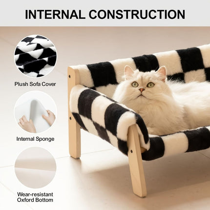 cat sofa bed, faux-fur cat bed, checkered pet bed, warm pet bed, washable pet bed, wooden cat bed, small dog bed, Australian pet bed - Gray - Size L