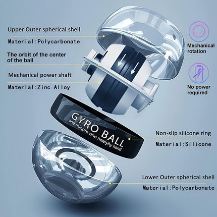wrist strength gyro ball, self-starting gyro ball, hand and arm trainer, grip strengthener, forearm exerciser, home fitness equipment, office workout tool, carpal tunnel prevention, Australian fitness - Black - Size No light