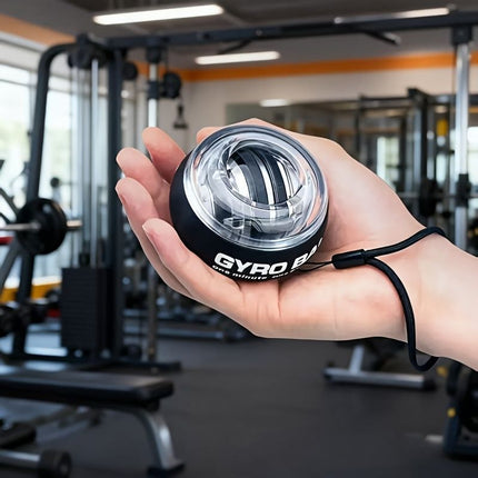 wrist strength gyro ball, self-starting gyro ball, hand and arm trainer, grip strengthener, forearm exerciser, home fitness equipment, office workout tool, carpal tunnel prevention, Australian fitness - Black - Size There is a light