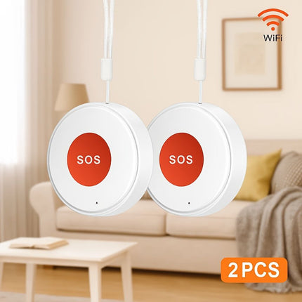 elderly emergency button, SOS medical alarm, wireless emergency system, remote notification, one-click call, senior safety device, care alert button, fall detection alternative, GPS medical alert, personal emergency response system - White - Size 2PCS