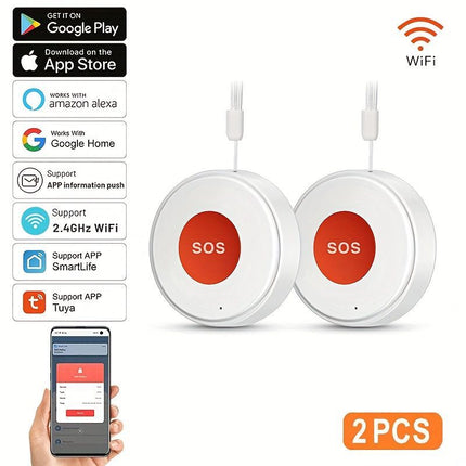elderly emergency button, SOS medical alarm, wireless emergency system, remote notification, one-click call, senior safety device, care alert button, fall detection alternative, GPS medical alert, personal emergency response system - White - Size 2PCS