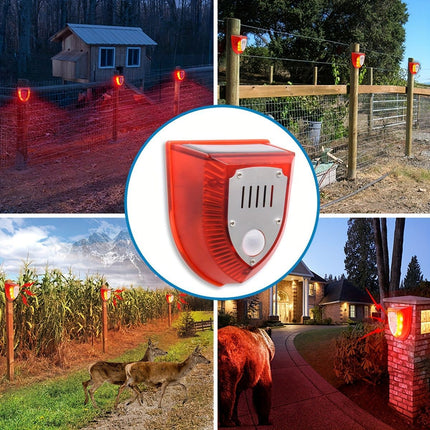 solar animal repellent, solar powered animal deterrent, dog barking sound repellent, gun shot sound repellent, wild boar repellent Australia, pest control for garden, farm animal deterrent, solar pest repeller - Red - Size å®šæ—¶æ¬¾