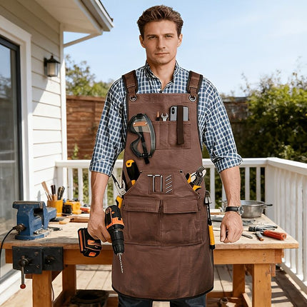 Waterproof Apron Utility Apron Work Apron Industrial Apron Tool Storage Apron - Black - Size regular