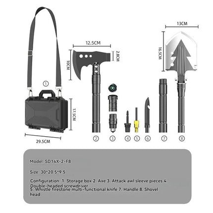 multifunctional entrenching shovel, axe set, outdoor camping, folding shovel, vehicle mounted tool, emergency kit, Australian outback, hiking tool, digging axe, bushcraft gear - Black - Size 3SD14X-2-F8W