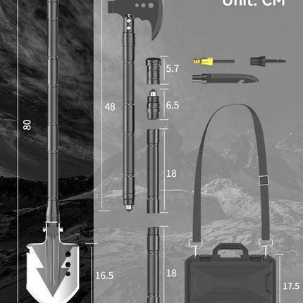 multifunctional entrenching shovel, axe set, outdoor camping, folding shovel, vehicle mounted tool, emergency kit, Australian outback, hiking tool, digging axe, bushcraft gear - Black - Size 3SD14X-2-F8W