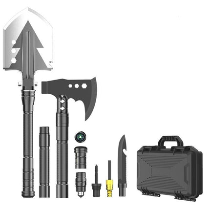 multifunctional entrenching shovel, axe set, outdoor camping, folding shovel, vehicle mounted tool, emergency kit, Australian outback, hiking tool, digging axe, bushcraft gear - Black - Size 4SD14-26J
