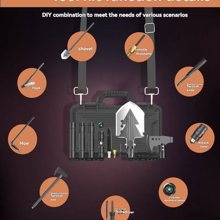 multifunctional entrenching shovel, axe set, outdoor camping, folding shovel, vehicle mounted tool, emergency kit, Australian outback, hiking tool, digging axe, bushcraft gear - Black - Size 5SD14-26JD
