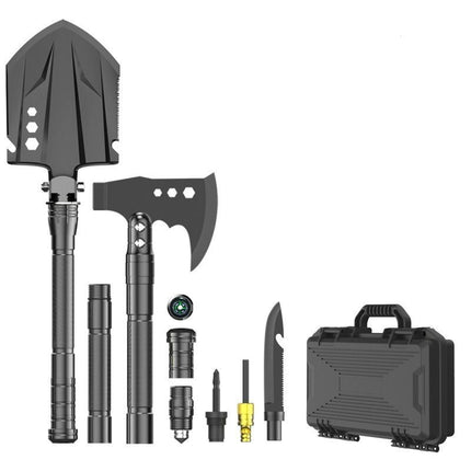 multifunctional entrenching shovel, axe set, outdoor camping, folding shovel, vehicle mounted tool, emergency kit, Australian outback, hiking tool, digging axe, bushcraft gear - Black - Size XD14-26B-F8